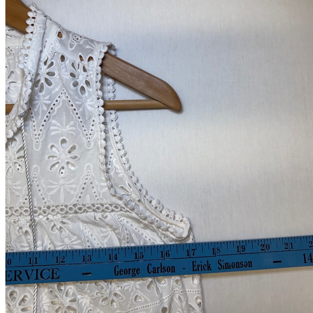 Kate Spade New York White Eyelet Peplum Sleeveless Top Tassel Tie Size S - Picture 6 of 9